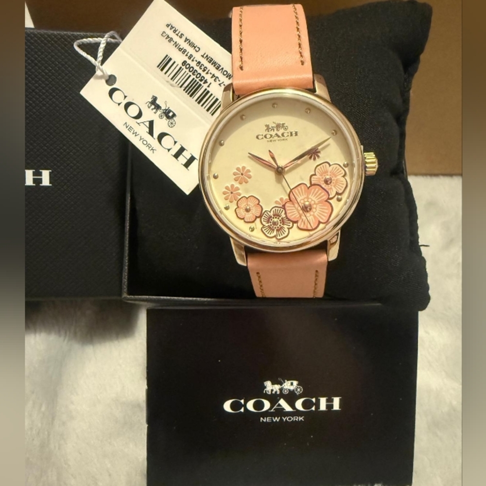 Coach Women's Pink Floral Dial Leather Strap Watch